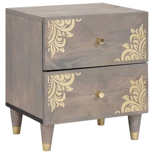 Tonture Nachttisch Grau aus massivem Mangoholz, 40x33x46 cm mit handbemalter Front, eleganter Beistelltisch für Schlafzimmer und Wohnzimmer, langlebige Aufbewahrung Tonture Nachttisch Grau aus massivem Mangoholz, 40x33x46 cm mit handbemalter Front, eleganter Beistelltisch für Schlafzimmer und Wohnzimmer, langlebige Aufbewahrung von Tonture