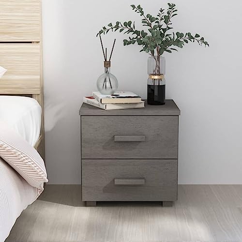 Tonture Nachttisch HAMAR Hellgrau, 40x35x44,5 cm, Massivholz Kiefer, mit 2 Schubladen, robuster Beistelltisch für Schlafzimmer und Wohnraum von Tonture