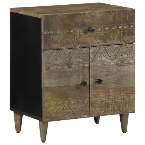 Tonture Nachttisch Hellgrau 50x33x60 cm, Massivholz Mango, Moderner Beistelltisch für Schlafzimmer und Wohnzimmer, Robuster Nachtschrank mit Stauraum von Tonture
