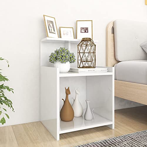 Tonture Nachttisch Hochglanz-Weiß, 40x35x60 cm Holzwerkstoff, moderner Beistellschrank für Schlafzimmer, offene Fächer, langlebig, ideal für Bücher von Tonture