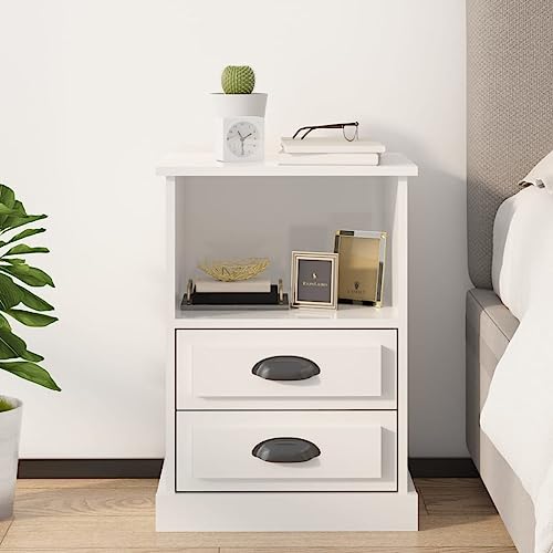 Tonture Nachttisch Hochglanz-Weiß 43x36x60 cm, eleganter Beistelltisch mit 2 Schubladen und offenem Fach für Schlafzimmer, Stabiler nightstand für Stauraum Tonture Nachttisch Hochglanz-Weiß 43x36x60 cm, eleganter Beistelltisch mit 2 Schubladen und offenem Fach für Schlafzimmer, Stabiler nightstand für Stauraum von Tonture