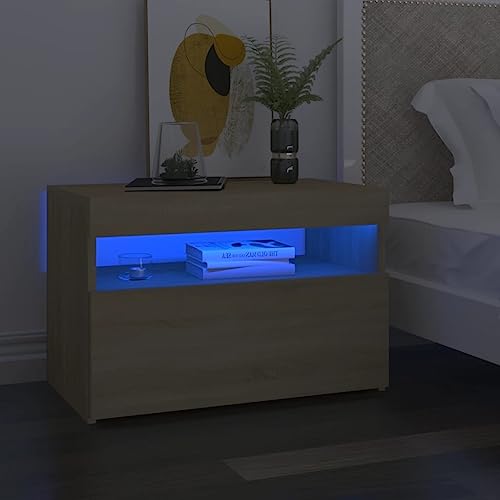 Tonture Nachttisch LED-Leuchten Sonoma-Eiche 60x35x40cm, moderner Beistelltisch mit RGB-Beleuchtung, praktischer Nachtschrank für Schlafzimmer & Wohnzimmer Tonture Nachttisch LED-Leuchten Sonoma-Eiche 60x35x40cm, moderner Beistelltisch mit RGB-Beleuchtung, praktischer Nachtschrank für Schlafzimmer & Wohnzimmer von Tonture