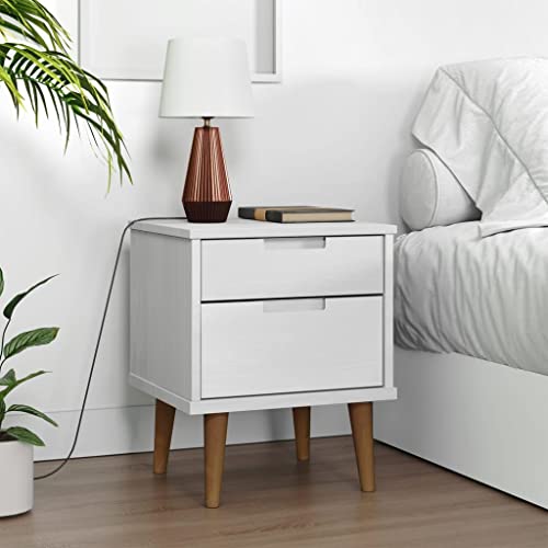 Tonture Nachttisch MOLDE Weiß 40x35x48 cm, Massivholz Kiefer, Skandinavisches Design mit 2 Schubladen für Schlafzimmer und Wohnzimmer, UV-lackiert von Tonture