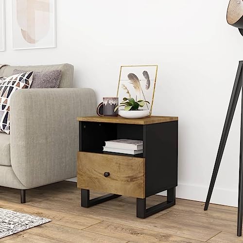 Tonture Nachttisch Massivholz Mango, Industrial Style Beistelltisch mit Schublade, Nachtschrank für Schlafzimmer und Wohnzimmer, 40x31x46cm Tonture Nachttisch Massivholz Mango, Industrial Style Beistelltisch mit Schublade, Nachtschrank für Schlafzimmer und Wohnzimmer, 40x31x46cm von Tonture