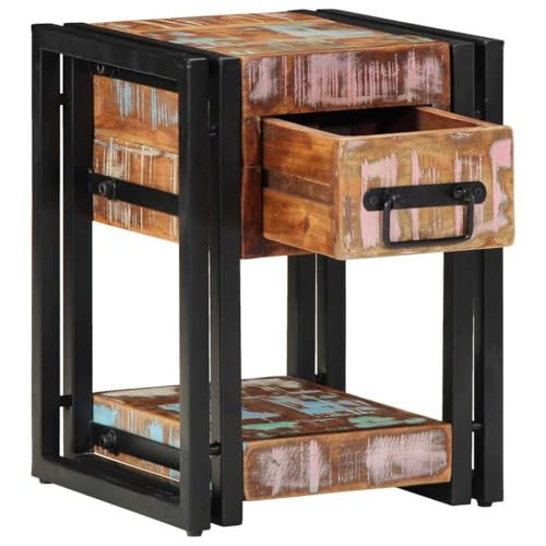 Tonture Nachttisch Mehrfarbig 30x30x40 cm aus recyceltem Massivholz, rustikaler Beistelltisch mit Schublade und Regal für Schlafzimmer, langlebig Tonture Nachttisch Mehrfarbig 30x30x40 cm aus recyceltem Massivholz, rustikaler Beistelltisch mit Schublade und Regal für Schlafzimmer, langlebig von Tonture