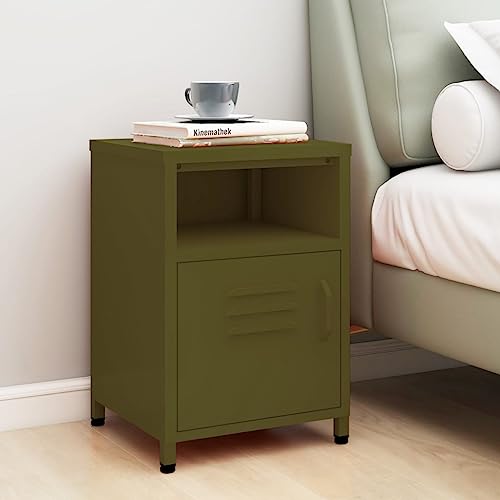 Tonture Nachttisch Olivgrün 35x35x51 cm Stahl, moderner Nachtschrank mit offenem Regal und Tür, robuster Beistelltisch für Schlafzimmer und Wohnzimmer Tonture Nachttisch Olivgrün 35x35x51 cm Stahl, moderner Nachtschrank mit offenem Regal und Tür, robuster Beistelltisch für Schlafzimmer und Wohnzimmer von Tonture