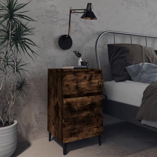 Tonture Nachttisch Räuchereiche, 40x35x69 cm, mit 3 Schubladen und stabilen Metallbeinen, industrielles Design, vielseitige Aufbewahrung für Schlafzimmer und Wohnzimmer von Tonture