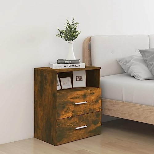Tonture Nachttisch Räuchereiche 50x32x60 cm mit 2 Schubladen, Modernes Design für Schlafzimmer, Stabiler Beistelltisch aus Holzwerkstoff, Ideale Aufbewahrung von Tonture