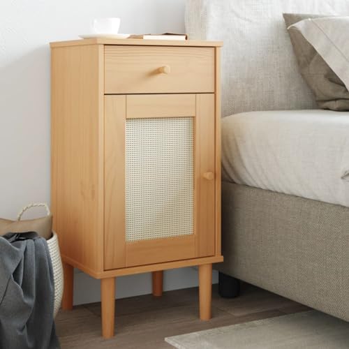 Tonture Nachttisch SENJA, 40x35x80cm, Rattan-Look Braun, Massivholz Kiefer mit UV-Lackierung, Stabil, mit Schublade & Fächern, für Schlafzimmer, Wohnzimmer Tonture Nachttisch SENJA, 40x35x80cm, Rattan-Look Braun, Massivholz Kiefer mit UV-Lackierung, Stabil, mit Schublade & Fächern, für Schlafzimmer, Wohnzimmer von Tonture