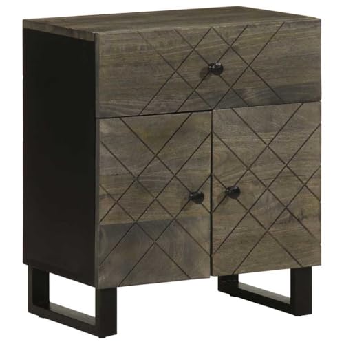 Tonture Nachttisch Schwarz, 50x33x60 cm, Massivholz Mango mit Metallbeinen, Beistelltisch für Schlafzimmer, Stabiler Nightstand mit Stauraum von Tonture