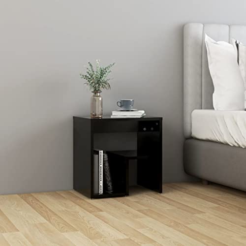 Tonture Nachttisch Schwarz 40x30x40 cm, Moderner Beistellschrank aus Holzwerkstoff mit offenem Regal, ideal für Schlafzimmer, Wohnzimmer, Büro von Tonture