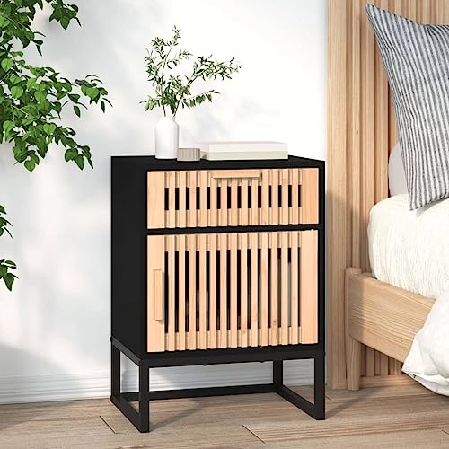 Tonture Nachttisch Schwarz 40x30x55,5 cm, moderner Beistelltisch aus Holzwerkstoff & Eisen mit Schublade, skandinavisches Design für Schlafzimmer, Wohnzimmer von Tonture