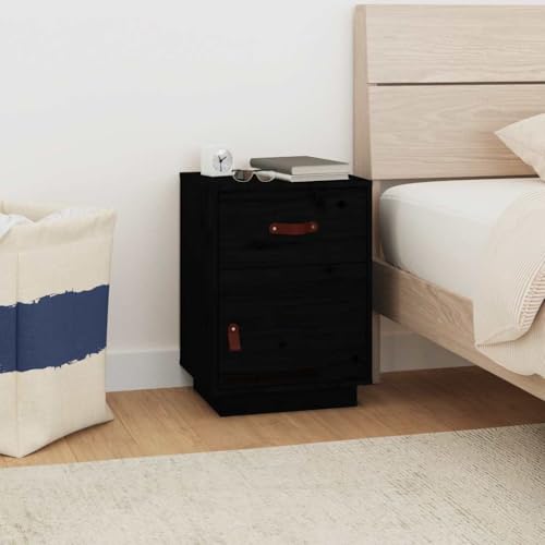 Tonture Nachttisch Schwarz 40x34x55 cm Massivholz Kiefer, eleganter Nachtschrank mit Schublade, Tür, Kunstledergriffen für Schlafzimmer, Wohnzimmer Tonture Nachttisch Schwarz 40x34x55 cm Massivholz Kiefer, eleganter Nachtschrank mit Schublade, Tür, Kunstledergriffen für Schlafzimmer, Wohnzimmer von Tonture