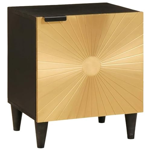 Tonture Nachttisch Schwarz Gold, Massives Mango Holz, 40x33.5x46 cm, Modernes Schlafzimmer Nachtschrank mit Stauraum, Eleganter Beistelltisch für Zuhause von Tonture