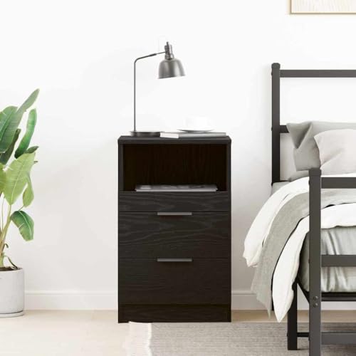 Tonture Nachttisch Schwarze Eiche 40x35x65 cm mit 2 Schubladen, Modernes Schlafzimmer Nachtschrank Holzwerkstoff für Wohnzimmer von Tonture