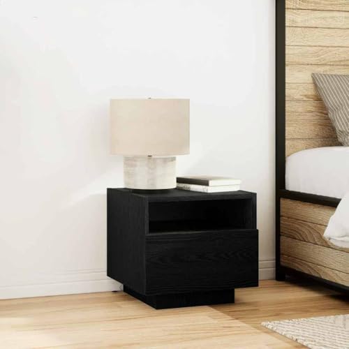 Tonture Nachttisch Schwarze Eiche Holzwerkstoff, 40 x 39 x 37 cm Beistelltisch mit LED-Beleuchtung und Schubladen für Schlafzimmer oder Wohnzimmer, moderner Bett Schrank von Tonture
