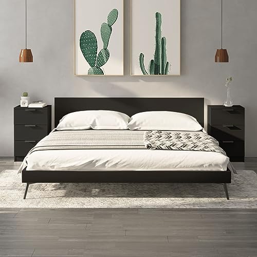 Tonture Nachttisch-Set, 2 STK. Schwarz, 40x36x65 cm, mit 3 Schubladen, robustem Holzwerkstoff für Schlafzimmer & Wohnraum, modernes Design mit Stauraum von Tonture