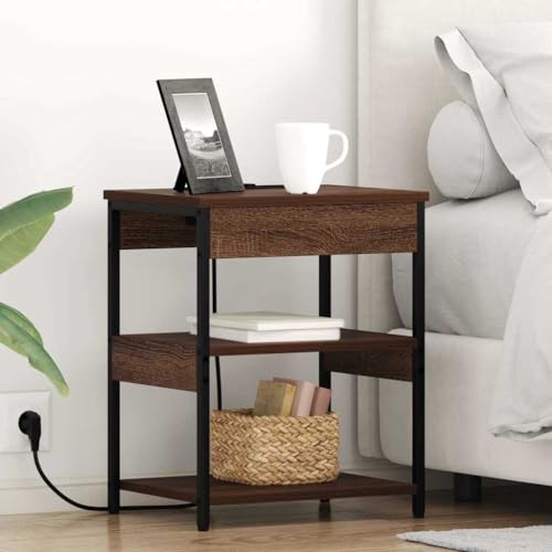 Tonture Nachttisch-Set, 2 Stück, Braune Eiche, 41 x 31 x 51 cm, Holzwerkstoff, mit 2 Regalen, Steckdosen, für Schlafzimmer, Wohnzimmer von Tonture