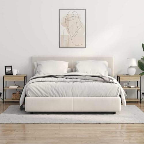 Tonture Nachttisch-Set mit 2 Stück, Sonoma Eiche Holzwerkstoff, 31x41x51 cm, moderner Beistelltisch für Schlafzimmer & Wohnzimmer, mit Steckdosen & Ablagen, vielseitige Aufbewahrung von Tonture