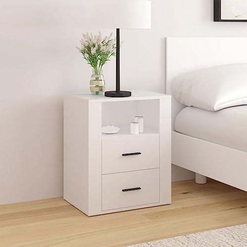 Tonture Nachttisch Weiß 50x36x60 cm, Holzwerkstoff mit 2 Schubladen, Robustes Nachtschränkchen für Schlafzimmer, Wohnzimmer, Beistelltisch mit viel Stauraum Tonture Nachttisch Weiß 50x36x60 cm, Holzwerkstoff mit 2 Schubladen, Robustes Nachtschränkchen für Schlafzimmer, Wohnzimmer, Beistelltisch mit viel Stauraum von Tonture