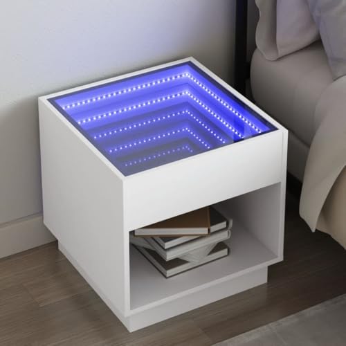 Tonture Nachttisch Weiß mit Infinity-LED-Beleuchtung, 50x50x50 cm, Robustes Holzwerkstoff-Design, vielseitiger Beistelltisch für Schlafzimmer und Wohnzimmer Tonture Nachttisch Weiß mit Infinity-LED-Beleuchtung, 50x50x50 cm, Robustes Holzwerkstoff-Design, vielseitiger Beistelltisch für Schlafzimmer und Wohnzimmer von Tonture