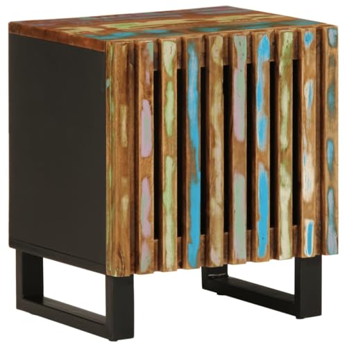 Tonture Nachttisch aus massivem Altholz, 40x34x46 cm, Stabiler Beistelltisch mit Tür und offenem Fach für Schlafzimmer, Wohnzimmer oder College-Zimmer von Tonture