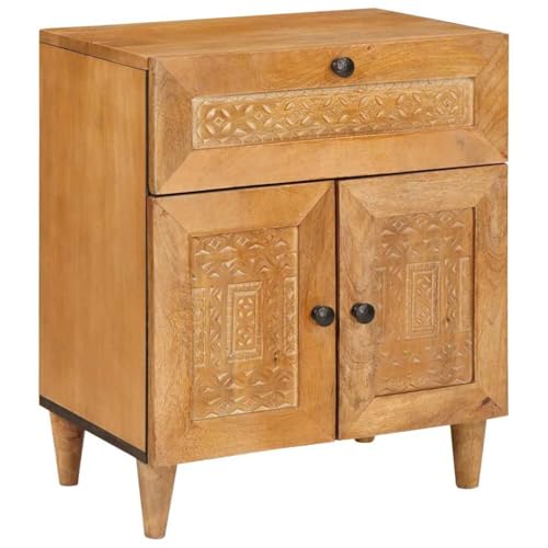 Tonture Nachttisch aus massivem Mangoholz, Hellbraun, 50x33x60 cm, mit Tür und Schublade, rustikaler Beistelltisch für Schlafzimmer und Wohnzimmer Tonture Nachttisch aus massivem Mangoholz, Hellbraun, 50x33x60 cm, mit Tür und Schublade, rustikaler Beistelltisch für Schlafzimmer und Wohnzimmer von Tonture
