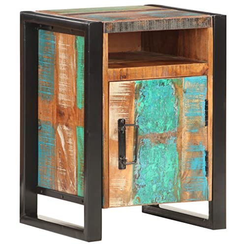Tonture Nachttisch aus recyceltem Altholz Massivholz, 40x35x55 cm, robuster Industriestil Beistelltisch mit 2 Fächern & Tür, ideal für Schlafzimmer & Wohnzimmer von Tonture