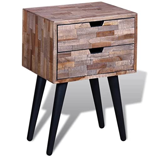 Tonture Nachttisch aus recyceltem Teakholz, handgefertigt, 42x31x60 cm, Vintage-Design mit 2 Schubladen, vielseitig als Beistellschrank für Schlafzimmer und Wohnzimmer Tonture Nachttisch aus recyceltem Teakholz, handgefertigt, 42x31x60 cm, Vintage-Design mit 2 Schubladen, vielseitig als Beistellschrank für Schlafzimmer und Wohnzimmer von Tonture