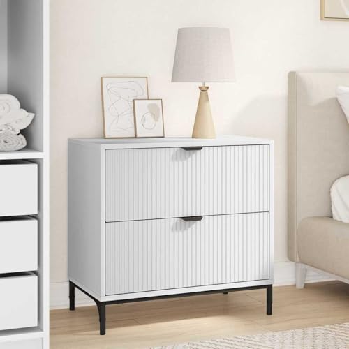 Tonture Nachttisch mit 2 Schubladen, 63,5x36x61 cm, Weiß matt, Holzwerkstoff, Stabiler Beistelltisch für Schlafzimmer und Wohnbereiche, modernes Design, einfacher Aufbau von Tonture