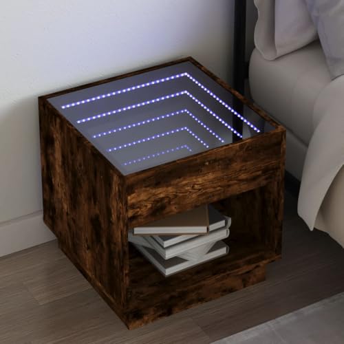 Tonture Nachttisch mit Infinity-LED Räuchereiche, 50x50x50 cm, robuster Holzwerkstoff, Moderne RGB-Beleuchtung für Schlafzimmer, Wohnzimmer von Tonture