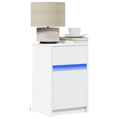 Tonture Nachttisch mit LED-Leuchten, weiß, Holzwerkstoff, 38x34x61 cm, Moderne Beistelltisch-Kommode für Schlafzimmer und Wohnzimmer, vielseitiger Stauraum von Tonture
