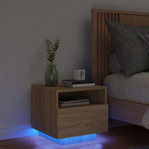 Tonture Nachttisch mit LED-Leuchten Sonoma Eiche, 40x39x37 cm Schlafzimmer Nachtschrank mit RGB-Farbwechsel für Moderne Wohnräume, praktischer Beistelltisch von Tonture