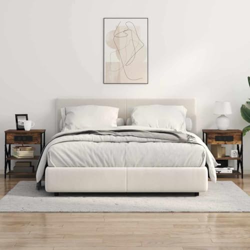 Tonture Nachttisch mit Ladestation, Räuchereiche Holzwerkstoff, 41x31x51 cm, Modernes Schlafzimmer Nachtschrank mit Regal für Elektronik, Integrierte Steckdose von Tonture