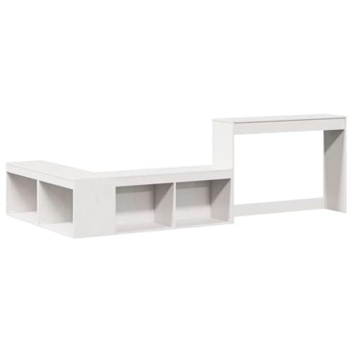 Tonture Nachttisch mit integriertem Schreibtisch, Weiß, 222x107x75 cm, Massivholz Kiefer, platzsparendes L-Form Design, multifunktional für Schlafzimmer & Büro von Tonture