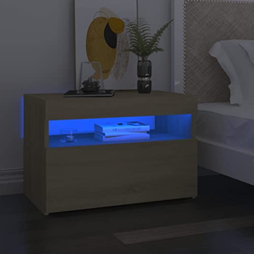 Tonture Nachttische, 2er-Set, Sonoma-Eiche, 60x35x40 cm, mit RGB-LED-Beleuchtung, moderner Beistelltisch für Schlafzimmer, praktisches Nachtschränkchen mit Stauraum von Tonture