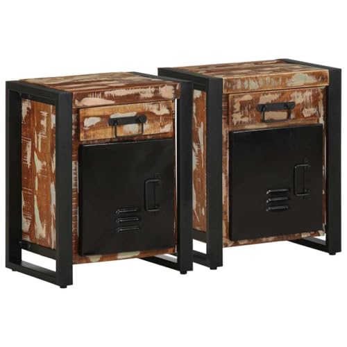 Tonture Nachttische 2 STK., Mehrfarbiges Raues Mangoholz, 40x30x50cm, Massives Holz mit Eisenbeinen, Praktisches Nachtschrank Set für Schlafzimmer, Wohnzimmer Tonture Nachttische 2 STK., Mehrfarbiges Raues Mangoholz, 40x30x50cm, Massives Holz mit Eisenbeinen, Praktisches Nachtschrank Set für Schlafzimmer, Wohnzimmer von Tonture