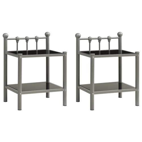Tonture Nachttische 2 STK. Grau und Schwarz, Metall und Glas, 45x34,5x60,5 cm, Stabiler Beistelltisch für Schlafzimmer, Wohnzimmer Set Tonture Nachttische 2 STK. Grau und Schwarz, Metall und Glas, 45x34,5x60,5 cm, Stabiler Beistelltisch für Schlafzimmer, Wohnzimmer Set von Tonture