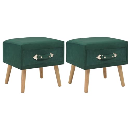 Tonture Nachttische 2 STK. Grün 40 x 35 x 40 cm Samt, Elegantes Schlafzimmer-Möbel-Set mit Schublade, Robustes Kiefernholz-Design für Kompakten Stauraum, Vielseitige Beistelltische für Zuhause von Tonture