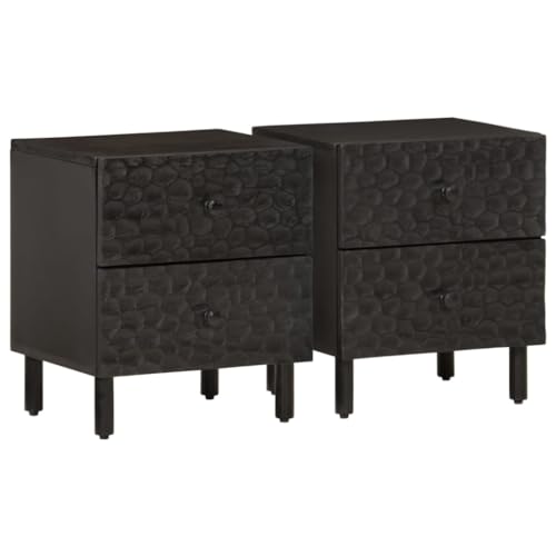 Tonture Nachttische 2 STK. Schwarz, 40x33x46 cm aus massivem Mangoholz, Elegantes Design mit 2 Schubladen, Robustes Beistellmöbel für Schlafzimmer und Wohnräume Tonture Nachttische 2 STK. Schwarz, 40x33x46 cm aus massivem Mangoholz, Elegantes Design mit 2 Schubladen, Robustes Beistellmöbel für Schlafzimmer und Wohnräume von Tonture