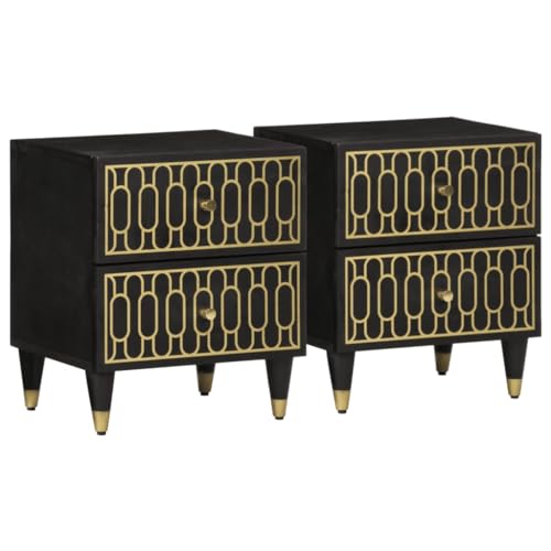 Tonture Nachttische 2er-Set, 40x33x46 cm, aus massivem Mangoholz, mit 2 Schubladen, handgeschnitzt, für Schlafzimmer & Wohnzimmer Tonture Nachttische 2er-Set, 40x33x46 cm, aus massivem Mangoholz, mit 2 Schubladen, handgeschnitzt, für Schlafzimmer & Wohnzimmer von Tonture