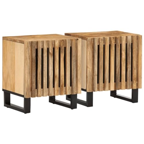 Tonture Nachttische 2er-Set, 40x34x46 cm, aus rauem Mangoholz, stabile Beine, mit Tür, viel Stauraum für Schlafzimmer und Wohnzimmer, langlebige Nachtkonsole Tonture Nachttische 2er-Set, 40x34x46 cm, aus rauem Mangoholz, stabile Beine, mit Tür, viel Stauraum für Schlafzimmer und Wohnzimmer, langlebige Nachtkonsole von Tonture