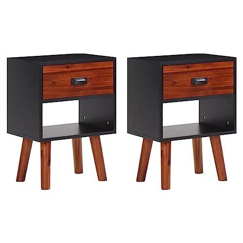 Tonture Nachttische 2er-Set, Akazienholz Massiv, 40x30x57 cm, Robuste Beistelltische mit Schubladen und Ablage für Schlafzimmer, Wohnzimmer, Büro Tonture Nachttische 2er-Set, Akazienholz Massiv, 40x30x57 cm, Robuste Beistelltische mit Schubladen und Ablage für Schlafzimmer, Wohnzimmer, Büro von Tonture