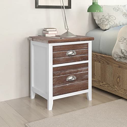 Tonture Nachttische 2er Set, Braun-Weiß Holz Beistelltische mit 2 Schubladen, Elegante Nachtschränke für Schlafzimmer, Wohnzimmer und Flur, vielseitige Aufbewahrungslösung von Tonture