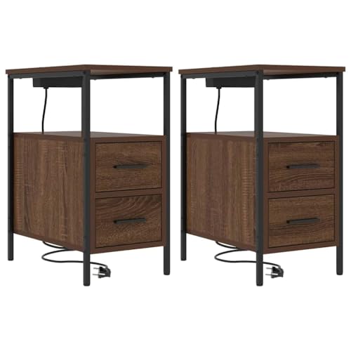 Tonture Nachttische 2er-Set, Braune Eiche Holzwerkstoff, 30x48x61cm, mit 2 Schubladen & Regal, für Schlafzimmer & Wohnzimmer Tonture Nachttische 2er-Set, Braune Eiche Holzwerkstoff, 30x48x61cm, mit 2 Schubladen & Regal, für Schlafzimmer & Wohnzimmer von Tonture