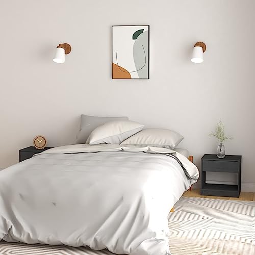 Tonture Nachttische 2er-Set, Grau, 40x31x40 cm, Massivholz Kiefer, mit Schublade und offenem Fach, robuster Beistelltisch für Schlafzimmer, Wohnzimmer von Tonture