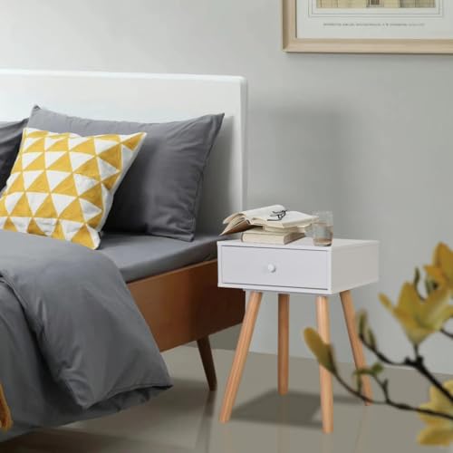 Tonture Nachttische 2er-Set, Massivholz Kiefer & MDF, 40x30x61 cm, Weiß mit Schublade, Retro-Design Beistelltisch für Schlafzimmer & Wohnzimmer Tonture Nachttische 2er-Set, Massivholz Kiefer & MDF, 40x30x61 cm, Weiß mit Schublade, Retro-Design Beistelltisch für Schlafzimmer & Wohnzimmer von Tonture