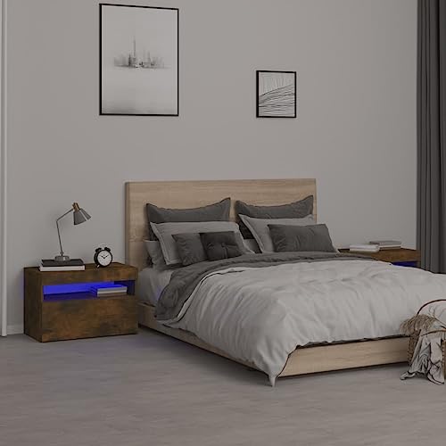 Tonture Nachttische 2er-Set, Räuchereiche, 60x35x40 cm, mit RGB-LED-Beleuchtung, modernes Design, praktischer Stauraum für Schlafzimmer und Wohnzimmer Tonture Nachttische 2er-Set, Räuchereiche, 60x35x40 cm, mit RGB-LED-Beleuchtung, modernes Design, praktischer Stauraum für Schlafzimmer und Wohnzimmer von Tonture