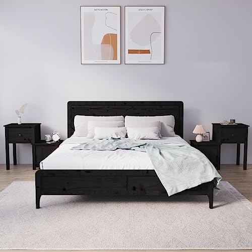 Tonture Nachttische 2er-Set, Schwarz, 79,5x38x65,5 cm, aus massivem Kiefernholz, mit Schublade & Tür, Flexibles Design für Schlafzimmer-Aufbewahrung Tonture Nachttische 2er-Set, Schwarz, 79,5x38x65,5 cm, aus massivem Kiefernholz, mit Schublade & Tür, Flexibles Design für Schlafzimmer-Aufbewahrung von Tonture