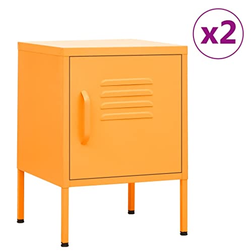 Tonture Nachttische 2er-Set, Senfgelb, 35x35x51 cm, Stahl, Modernes Design mit Verstellbarer Ablage und Schloss, Robuster Beistelltisch für Schlafzimmer & Wohnzimmer von Tonture
